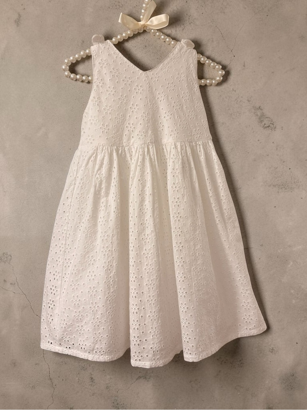 White Eyelet Sleeveless Girls' Party Dress